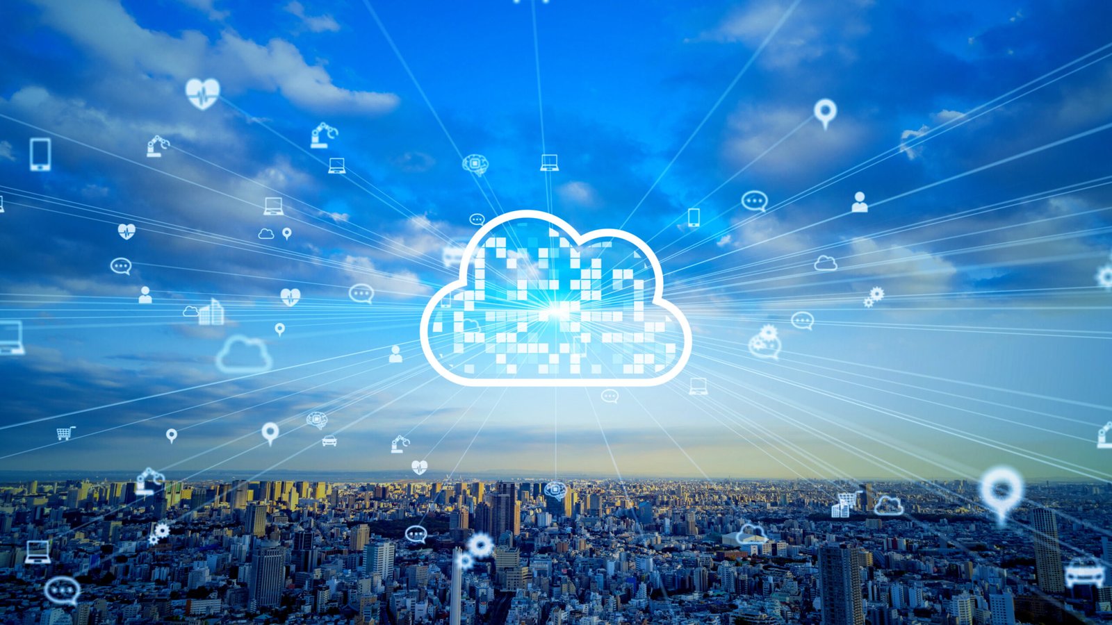 Cloud computing concept. Communication network. Smart city.